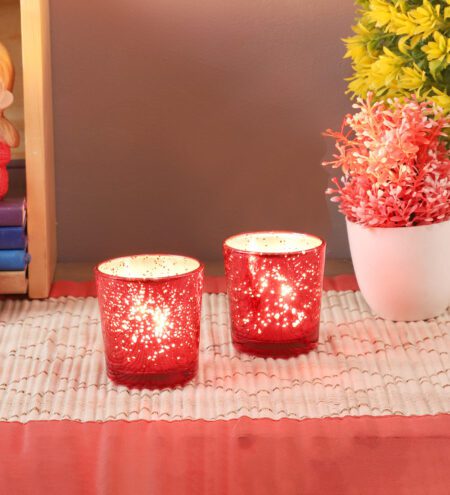 Shot Red Glass Table Tea Light Holder Set Of 4