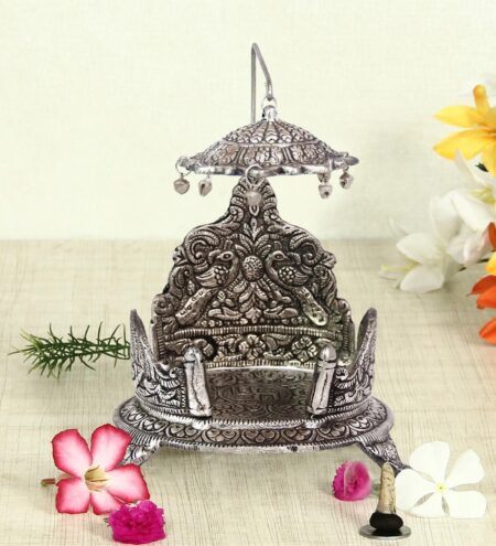 Silver Aluminium Singhasan In Metal Antique Silver Plated Idol