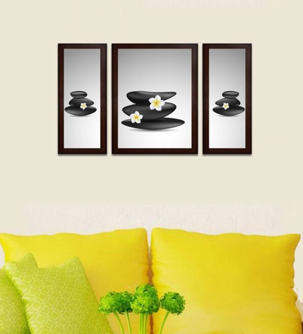 Spa Stone with Flowers MDF Set of 3 Wall Art Print