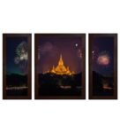 Temple View in Night MDF Set of 3 Wall Art Print
