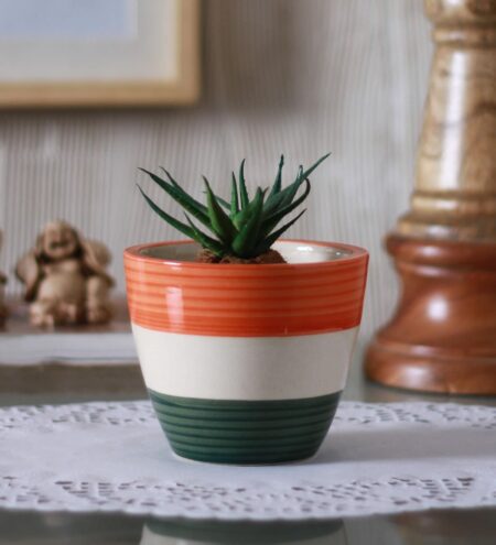 Tricolour Glazed Ceramic Table Top Planter