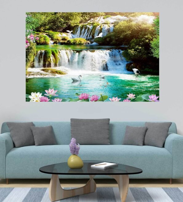 Waterfall Good Fortune Self Adhesive Wall Poster for Home Decor(Vinyl 24 x 36 Inch)