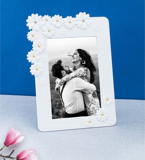 White Acrylic Floral Photo Frame