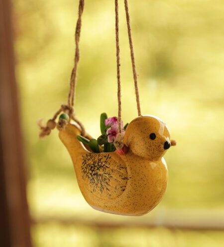 Yellow Ceramic Decorative Garden & Balcony Hanging Planter