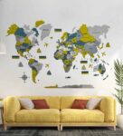 3D Wooden World Map Multicolour