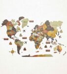 3D Wooden World Map Multicolour