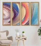 Abstract Circles Multicolour Canvas Framed Abstract Art Panel Set of 4