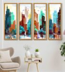 Abstract Modern Multicolour Canvas Framed Abstract Art Panel Set of 4