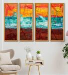 Contemporary Multicolour Canvas Framed Abstract Art Panel Set of 4