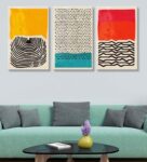 Beautiful Multicolour Cotton Canvas Framed Abstract Art Print Set of 3