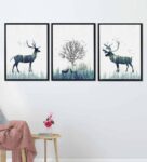 Animal Multicolour Canvas Framed People and Places Art Print Set of 3