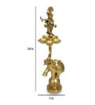 Antique Brass Lord krishna standing on elephant with oil lamp