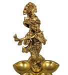 Antique Brass Lord krishna standing on elephant with oil lamp