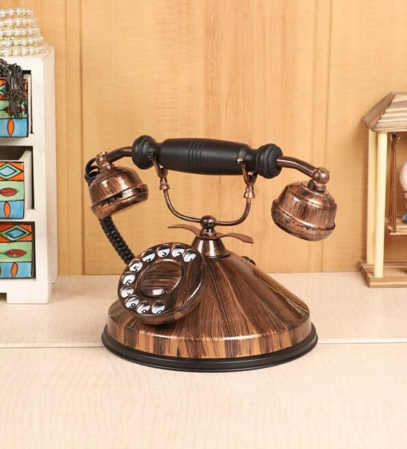 Antique Copper Round Base Brass & Wood Dummy Retro Telephone