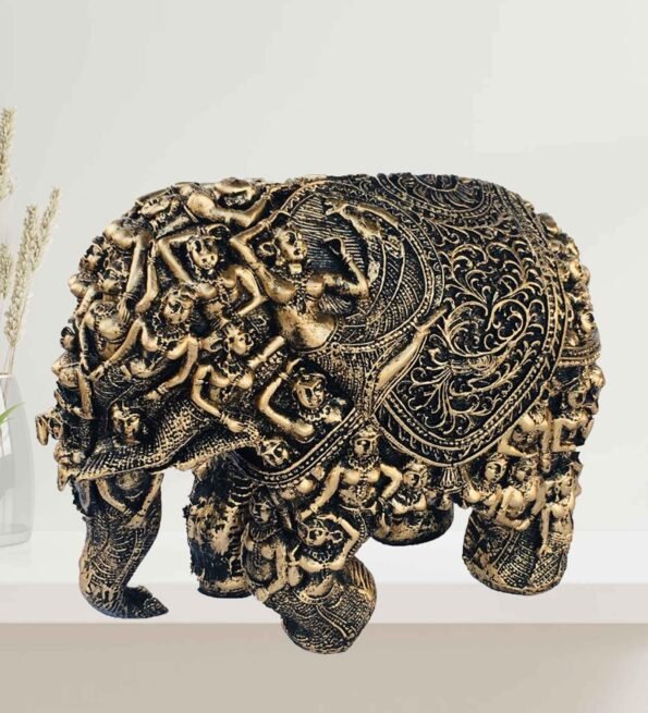 Antique Elephant Black & Gold Polyresin Figurine
