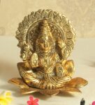 Antique Golden Aluminium Goddess Laxmi Seated On A Flower Idol