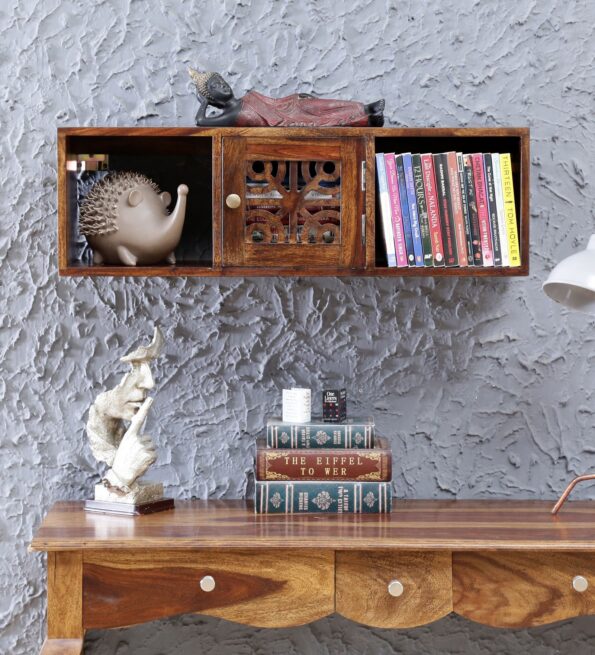 Aramika Sheesham Wood Book Shelf With Door In Provincial Teak Finish