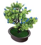 Artificial 3 Head Tree with Green Leaves and Blue Flowers with Pot