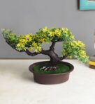 Artificial 4 Head Bonsai Tree with Green Yellow Leaves with Pot