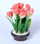 Orange Artificial Tulip Plant with Ceramic Vase