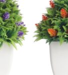 Artificial Plant Combo with Green Leaves Orange and Purple Cone Shaped Flowers with Pot