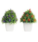 Artificial Plant Combo with Green Leaves Orange and Purple Cone Shaped Flowers with Pot