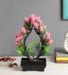 Artificial U Shaped Bonsai Tree with Pink Buds and Pot