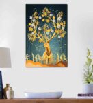 Beautiful Deer Gold Canvas Teakwood And MDF Framed Wildlife Art Print