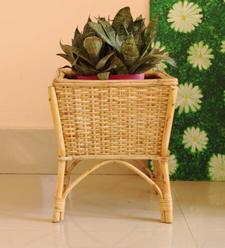 Beige Assam Cane Square Planter Stand Set Of 2