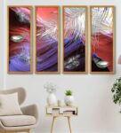 Big Leaves Multicolour Canvas Framed Abstract Art Panel Set of 4