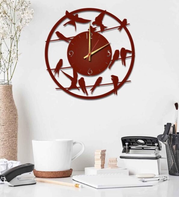 Birds on Wire Wooden Wall Clock