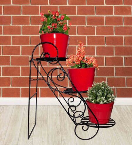 Black and Red Iron 3 Tier Planter Stand