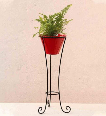 Black And Red Iron Planter With Stand