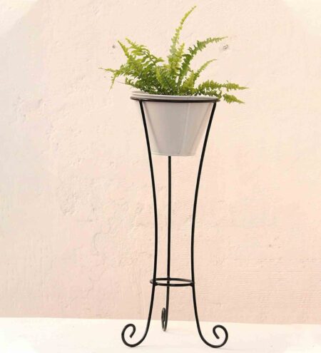 Black And White Iron Planter With Stand