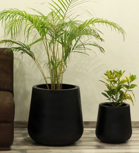 Black Fiber Glass Cylindrical Shaped Medium Floor Planter