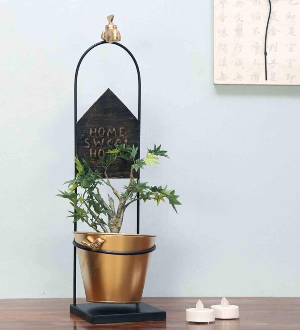 Black & Gold Metal Water Tap Planter