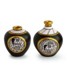 Black & Gold Matki & Matka With Intricate Madhubani Hand-Painting Terracotta Vase Set Of 2