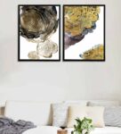 Black & Golden Abstract Theme Framed Canvas Art Print Painting Set Of 2