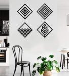 Black Steel Modern 4 Elements Square Shape Wall Art