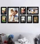 Black Synthetic Wood wall photo frame set of 8