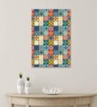 Abstract Colorful Boxes Blue Teakwood Framed Canvas Art Print
