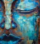 Oil Paint Buddha Blue Canvas Teakwood And MDF Framed Spiritual Art Print