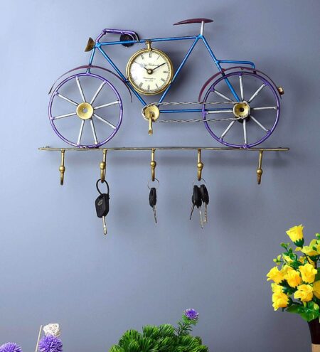 Blue Iron Cycle With Clock Key Holder