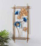 Blue Metal Rectangle Flower Wall Hanging