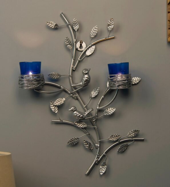 Silver Steel Swirl Wall Candle Holder
