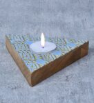 Blue Wood Traingle Shape Tea Light Holder