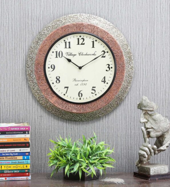 Brass Brown Round Analog Wall Clock