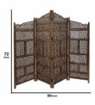 Brown Floral Handcarved Wooden Room Divider Four Panels Fine Carving Design