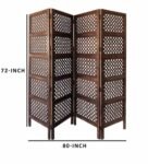 Brown Floral Handcarved Wooden Room Divider Four Panels In Ring Pattern