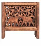 Brown Floral Handcarved Wooden Room Divider Four Panels With Elephant Carving Design